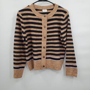 Common Threads Camel Navy Stripe Cardigan Women Size Medium P NWOT Fall Cozy